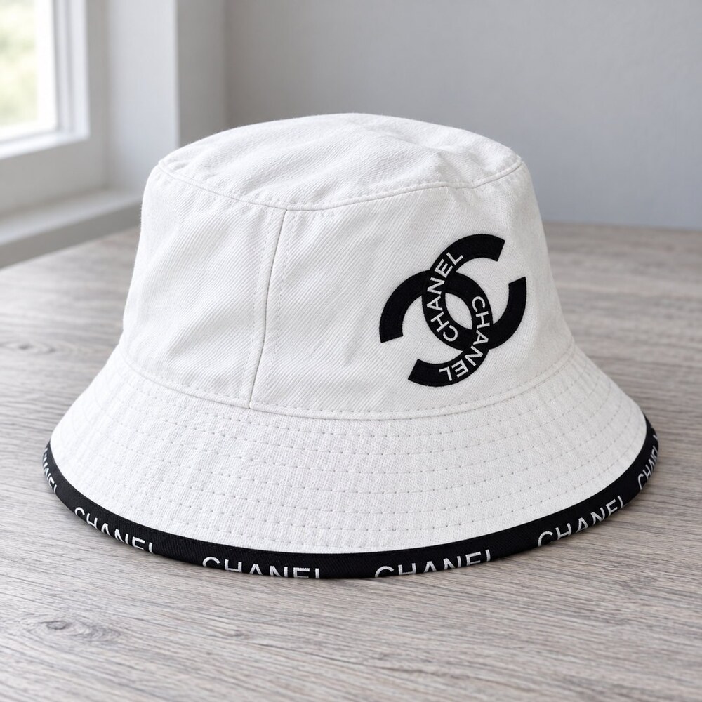 CHANEL White CC Cotton Bucket Hat - Picture 4 of 6